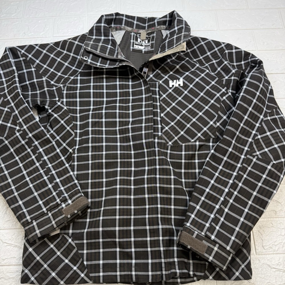 Helly Hansen Helly Tech Ski Snowboard Jacket Brown Plaid Mens Size M